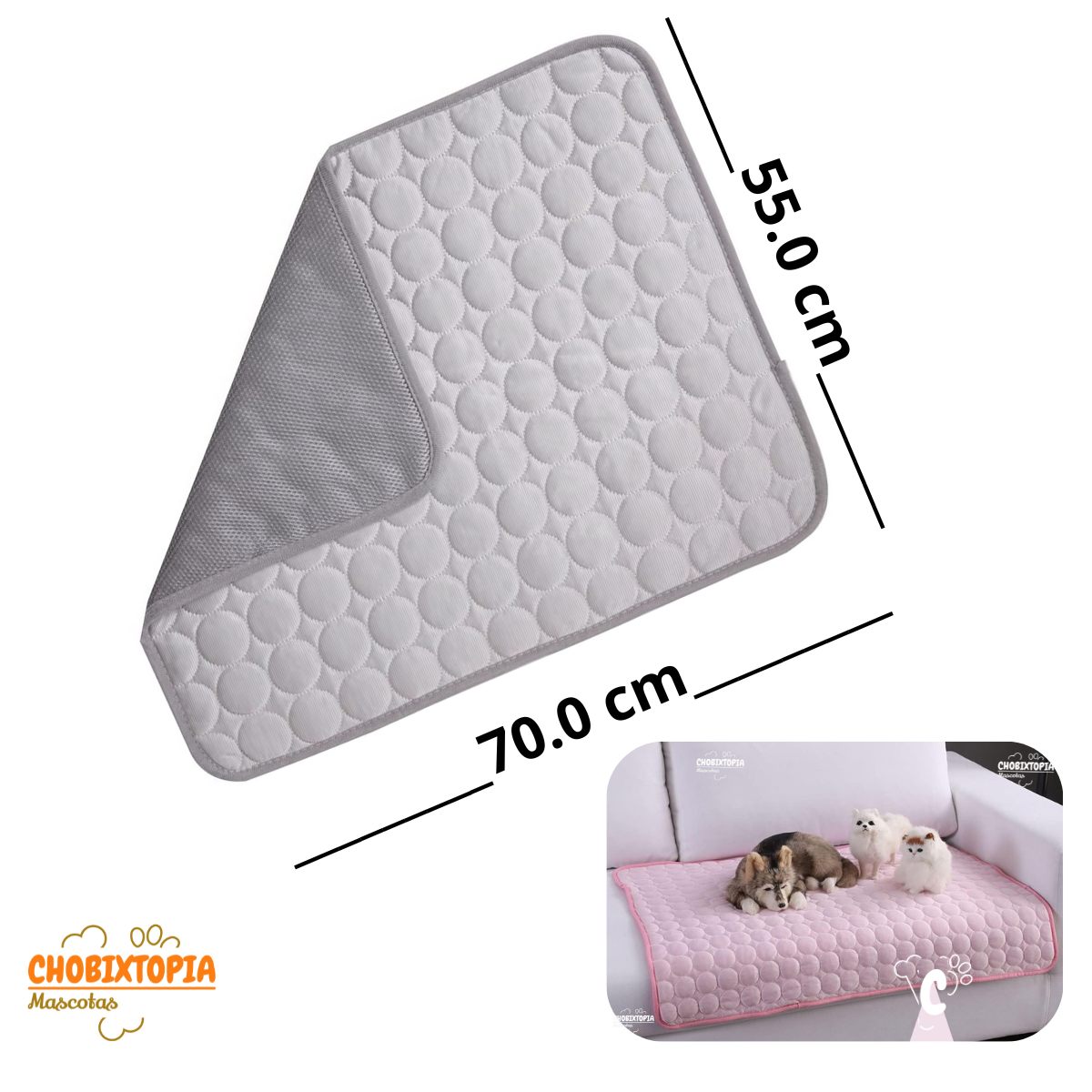 ALFOMBRA REFRESCANTE LAVABLE  P-MASCOTAS PERRO-GATO 70x55 cm COLOR PLOMO BEBE