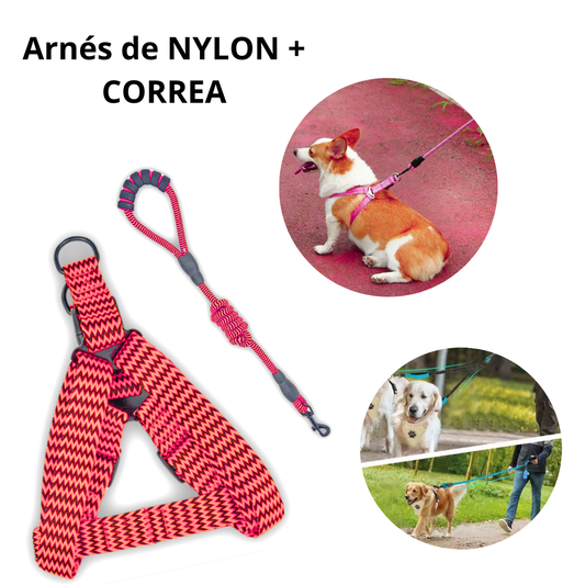 ARNÉS CON CORREA C-MANGO ACOLCHADO P-PERROS ROJO