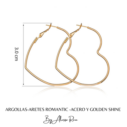 ARGOLLAS-ARETES ROMANTIC -ACERO Y GOLDEN SHINE