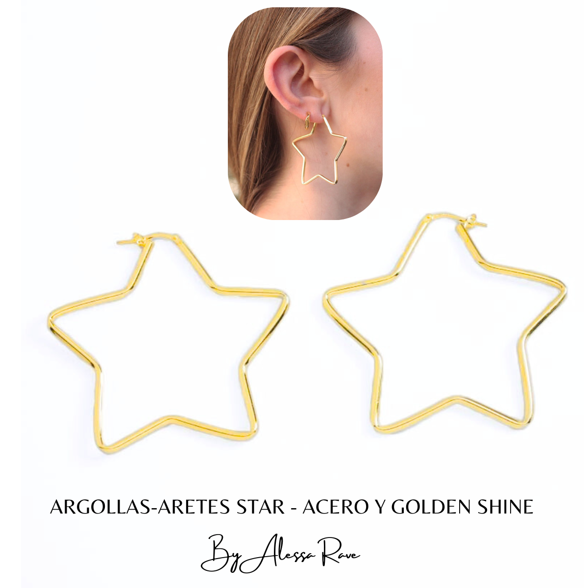 ARGOLLAS-ARETES STAR - ACERO Y GOLDEN SHINE