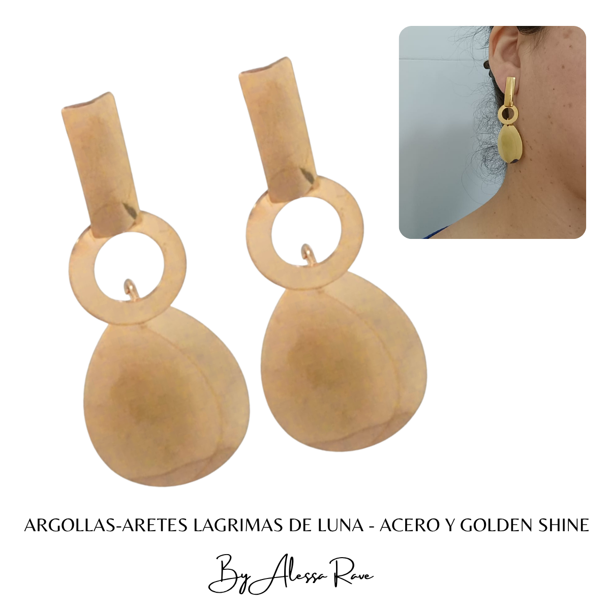 ARGOLLAS-ARETES LAGRIMAS DE LUNA - ACERO Y GOLDEN SHINE