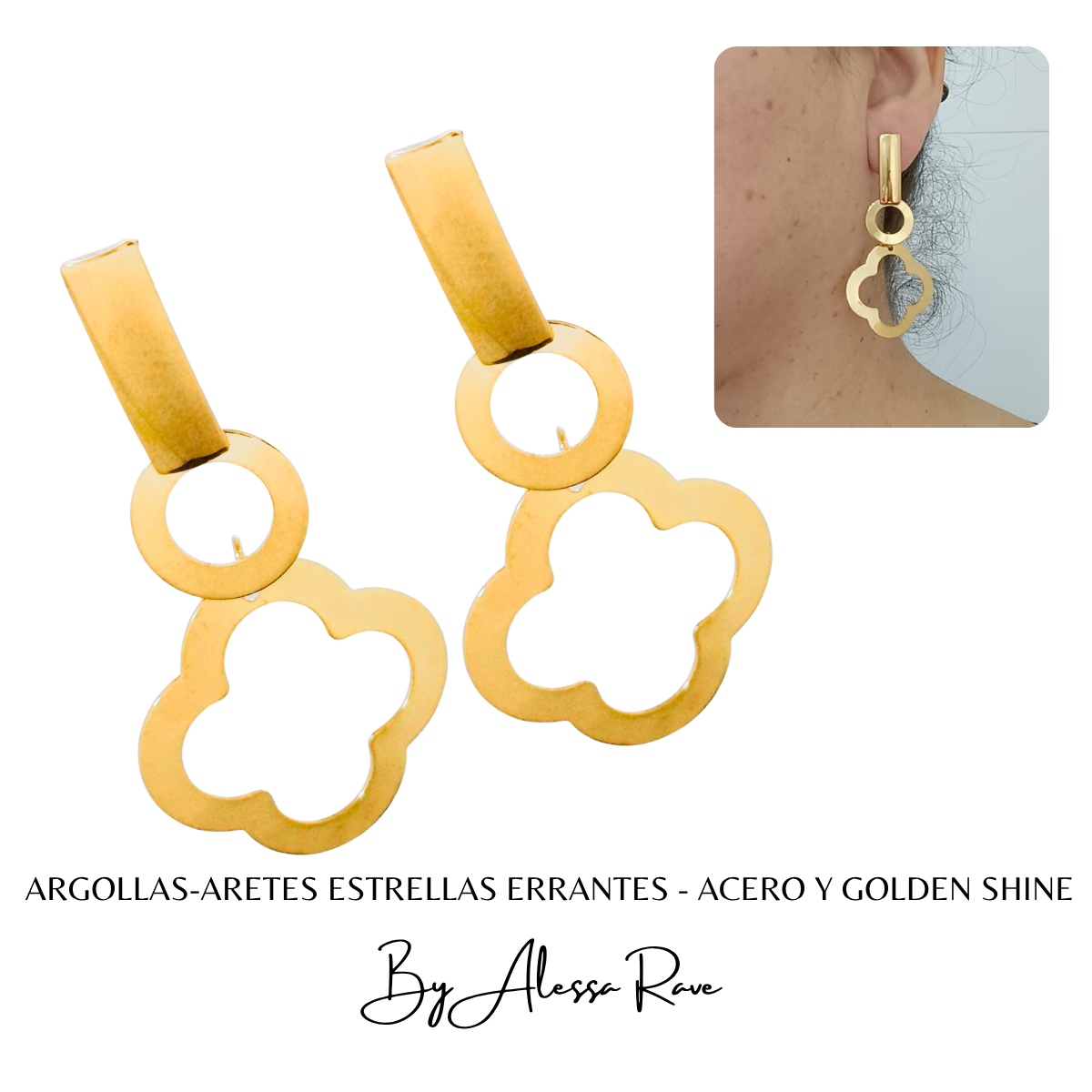 ARGOLLAS-ARETES ESTRELLAS ERRANTES - ACERO Y GOLDEN SHINE