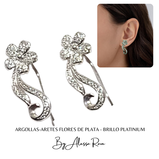 ARGOLLAS-ARETES FLORES DE PLATA - BRILLO PLATINIUM