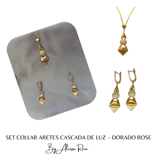 SET COLLAR ARETES SUSURROS DE CRISTAL - DORADO ROSE (Copia)