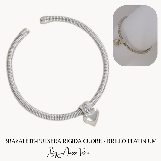 BRAZALETE-PULSERA RIGIDA CUORE - BRILLO PLATINIUM