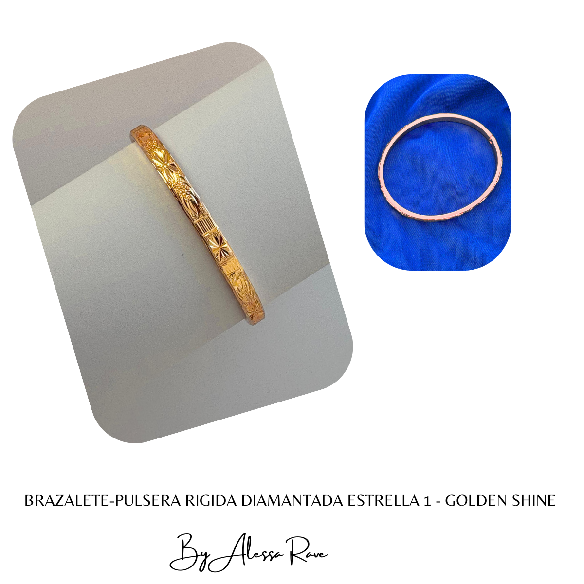 BRAZALETE-PULSERA RIGIDA DIAMANTADA  ESTRELLA 1 - GOLDEN SHINE