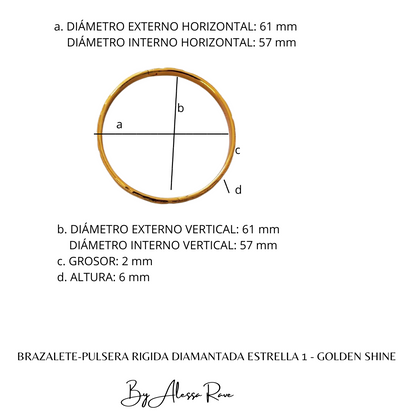 BRAZALETE-PULSERA RIGIDA DIAMANTADA  ESTRELLA 1 - GOLDEN SHINE