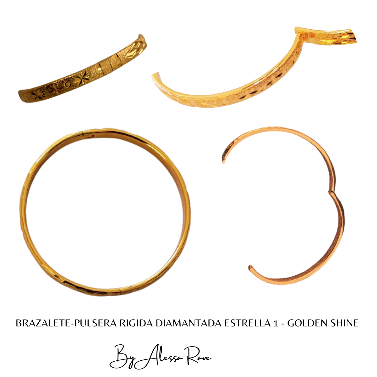 BRAZALETE-PULSERA RIGIDA DIAMANTADA  ESTRELLA 1 - GOLDEN SHINE