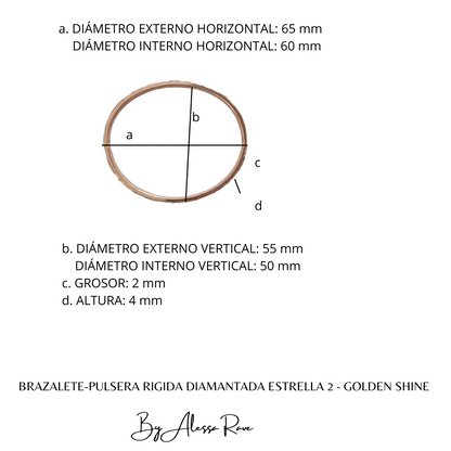 BRAZALETE-PULSERA RIGIDA DIAMANTADA  ESTRELLA 2 - GOLDEN SHINE