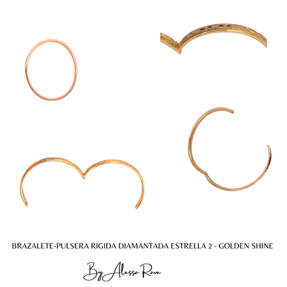 BRAZALETE-PULSERA RIGIDA DIAMANTADA  ESTRELLA 2 - GOLDEN SHINE