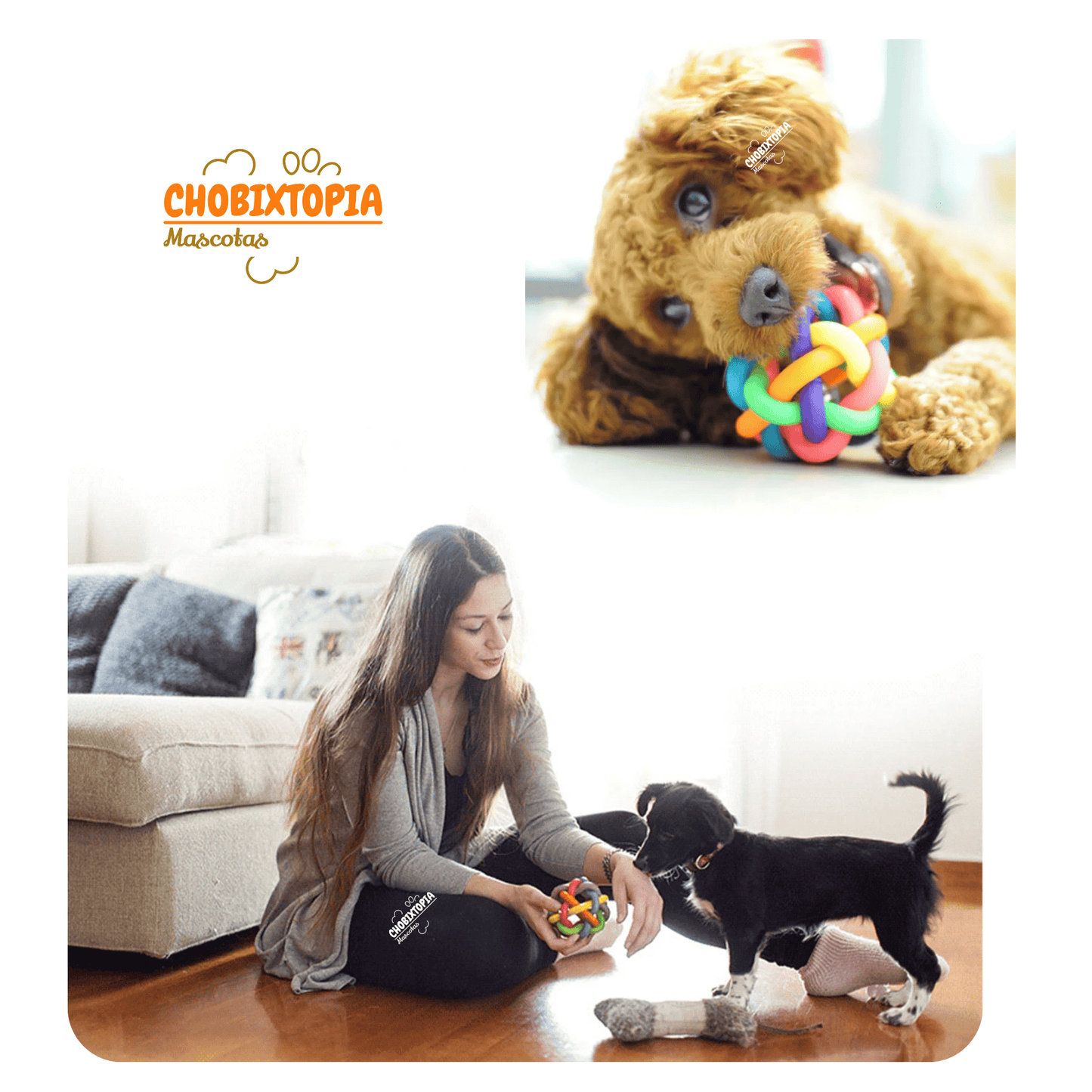 JUGUETE TEJIDO CON CASCABEL PARA MASCOTAS (PELOTA) - 10 cm