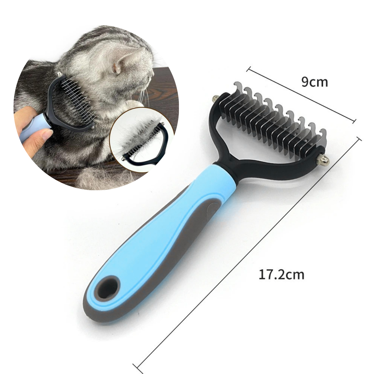 CEPILLO-PEINE DESMOTADOR PARA PERROS Y GATOS CELESTE BEBE