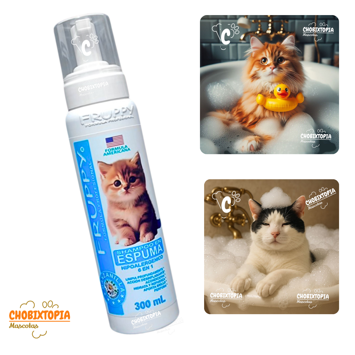 ESPUMA SHAMPOO FRUPPY HIPOALERGENICO GATOS x 300 mL