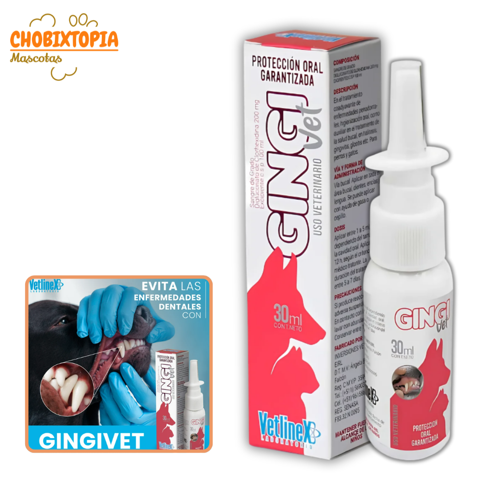 GINGIVET SOLUCIÓN ORAL ANTIBACTERIANA PARA MASCOTAS PERRO GATO x30 Ml