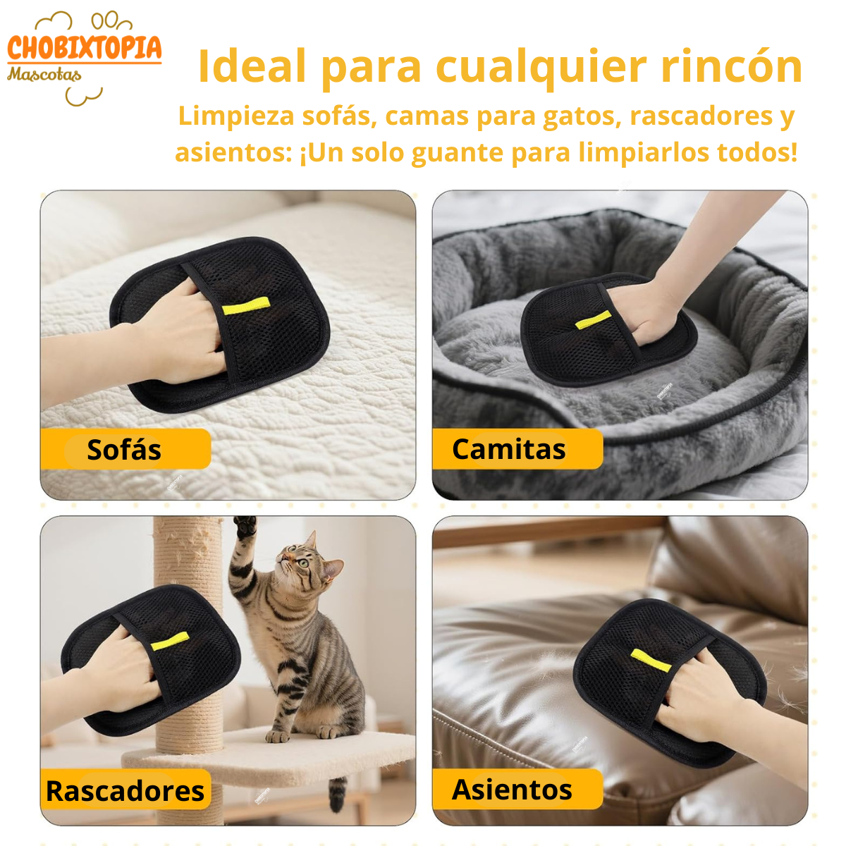 GUANTE QUITA PELOS Y PELUSA DE MASCOTAS-PERRO Y GATO GRANDE