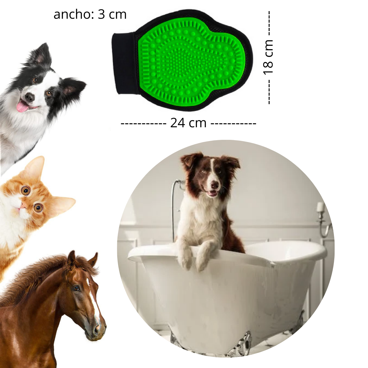 GUANTES DE LAVADO Y MASAJEADOR PARA MASCOTAS VERDE LIMON (NUNBELL)