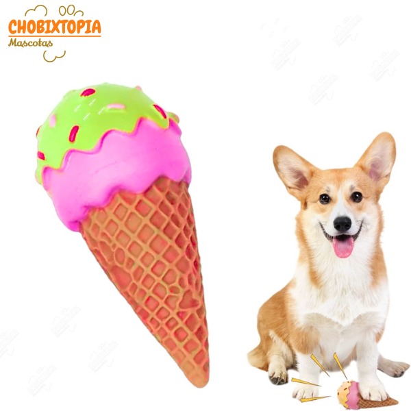 JUGUETE EN FORMA DE HELADO CHIRRIANTE MASTICABLE LIMON
