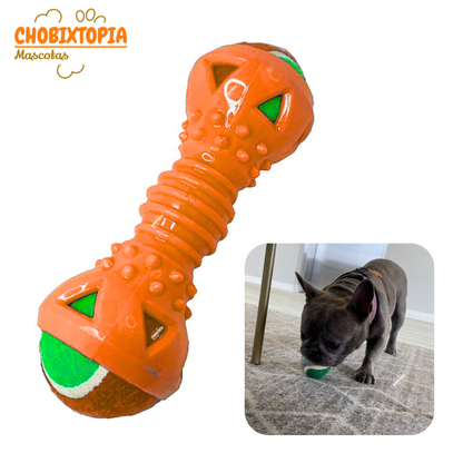 JUGUETE MANCUERNA DE GOMA CON PELOTA EXTRAIBLE PARA PERRO NARANJA