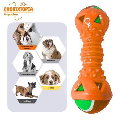 JUGUETE MANCUERNA DE GOMA CON PELOTA EXTRAIBLE PARA PERRO NARANJA