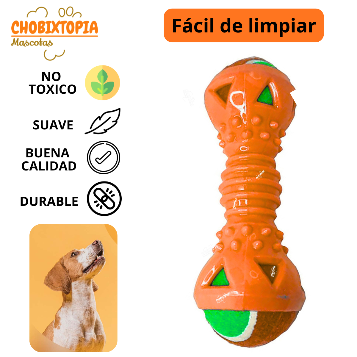 JUGUETE MANCUERNA DE GOMA CON PELOTA EXTRAIBLE PARA PERRO NARANJA