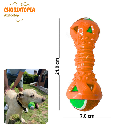 JUGUETE MANCUERNA DE GOMA CON PELOTA EXTRAIBLE PARA PERRO NARANJA
