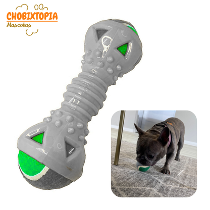 JUGUETE MANCUERNA DE GOMA CON PELOTA EXTRAIBLE PARA PERRO PLOMO