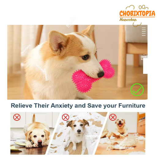 JUGUETE PARA PERROS HUESO ELÁSTICO SONORO BRILLANTE CELESTE