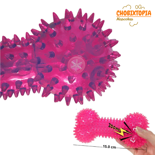 JUGUETE PARA PERROS HUESO ELÁSTICO SONORO BRILLANTE FUCSIA