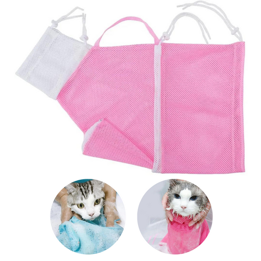 BOLSA DE ASEO DE MALLA PARA GATOS ROSADA