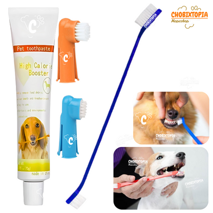 PASTA DENTAL PARA PERROS Y MASCOTAS KIT-4 AZUL - PET SHOW