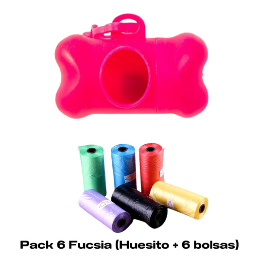 HUESITO PORTA BOLSAS PARA RESIDUOS DE MASCOTAS - FUCSIA + 5 REPUESTO