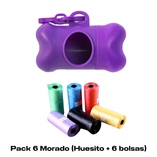 HUESITO PORTA BOLSAS PARA RESIDUOS DE MASCOTAS - MORADO + 5 REPUESTO