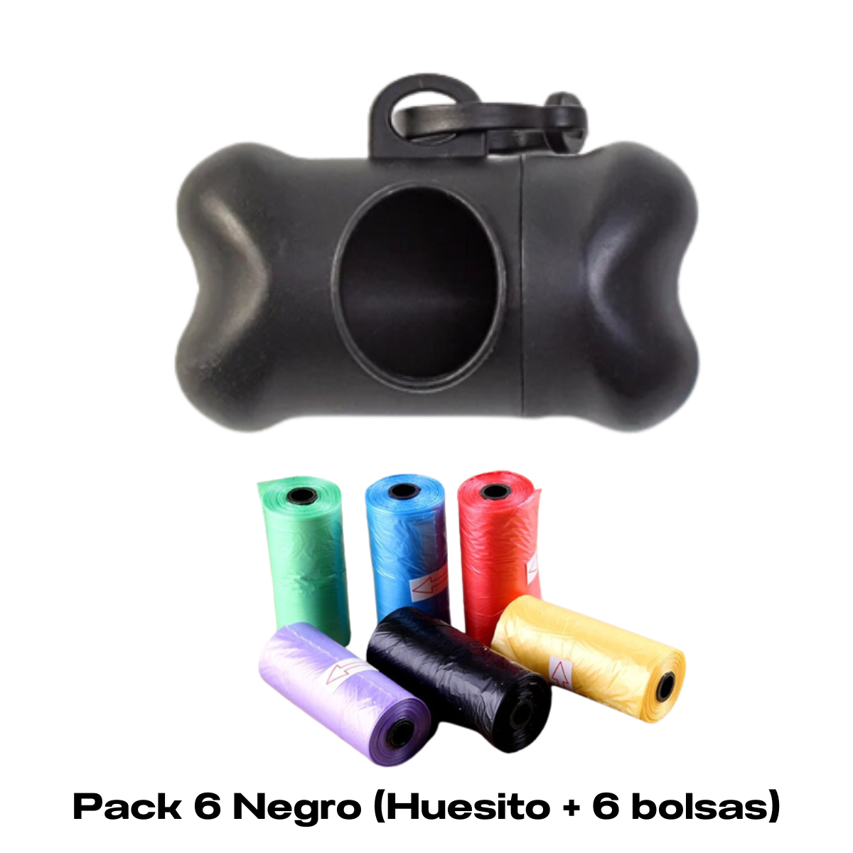 HUESITO PORTA BOLSAS PARA RESIDUOS DE MASCOTAS - NEGRO + 5 REPUESTO