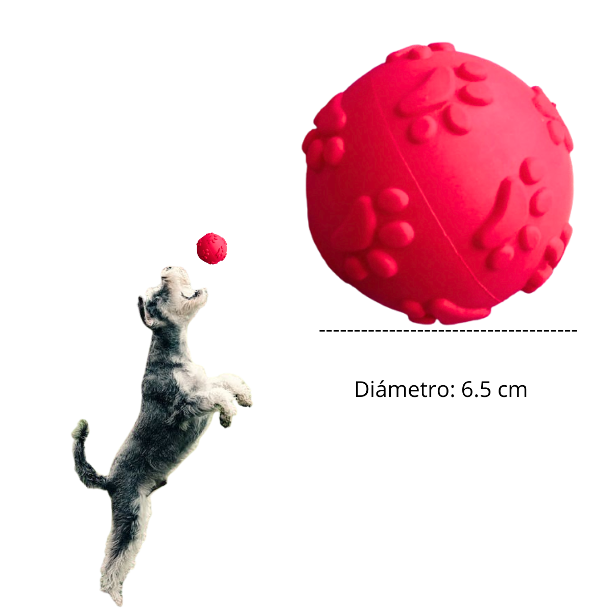 Pelota de Jebe para Perros Huellita Color ROJO