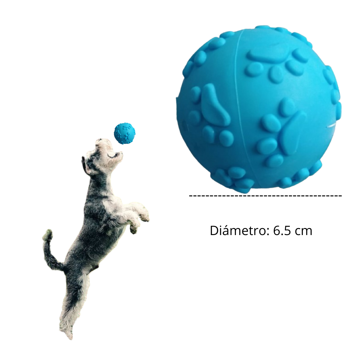 Pelota de Jebe para Perros Huellita Color CELESTE