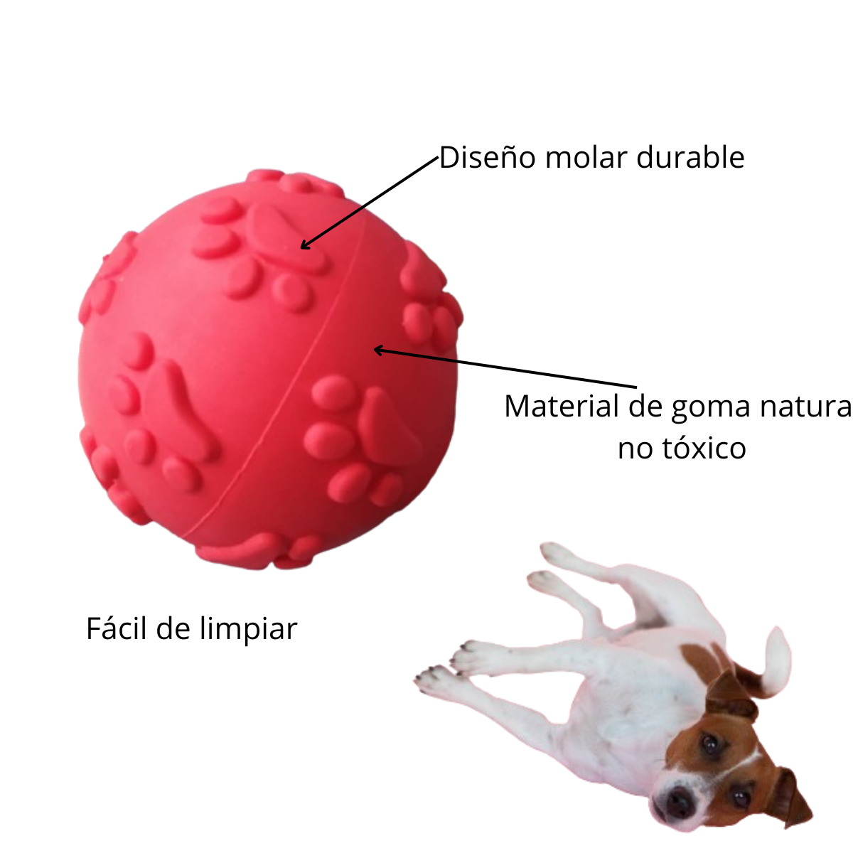 Pelota de Jebe para Perros Huellita Color ROJO