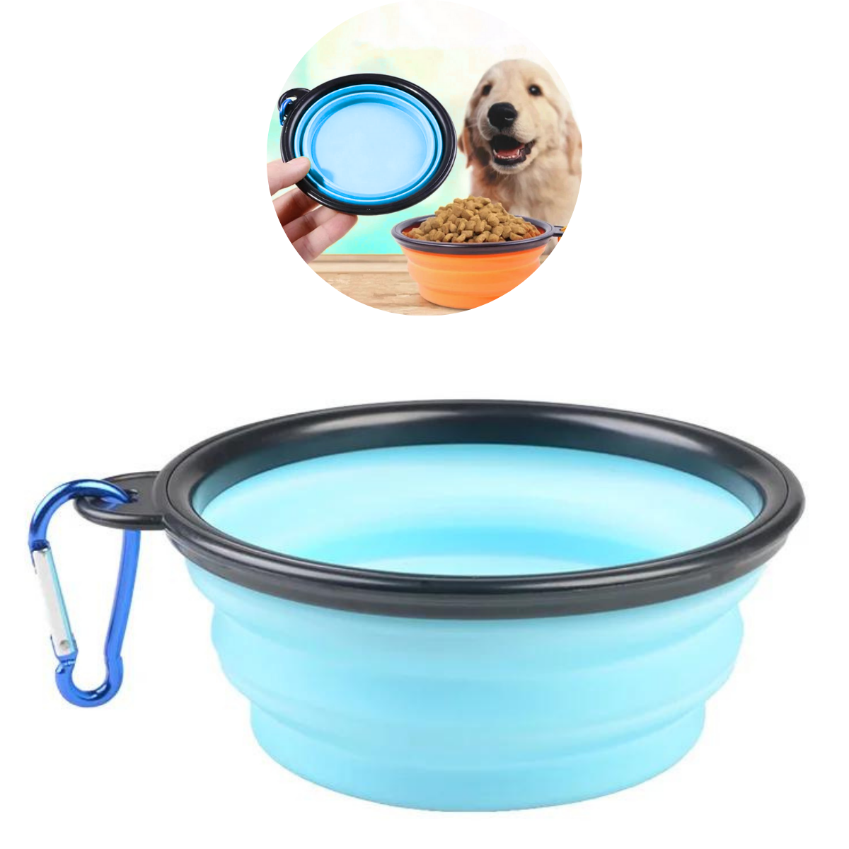 Plato portátil plegable para mascota - Azul