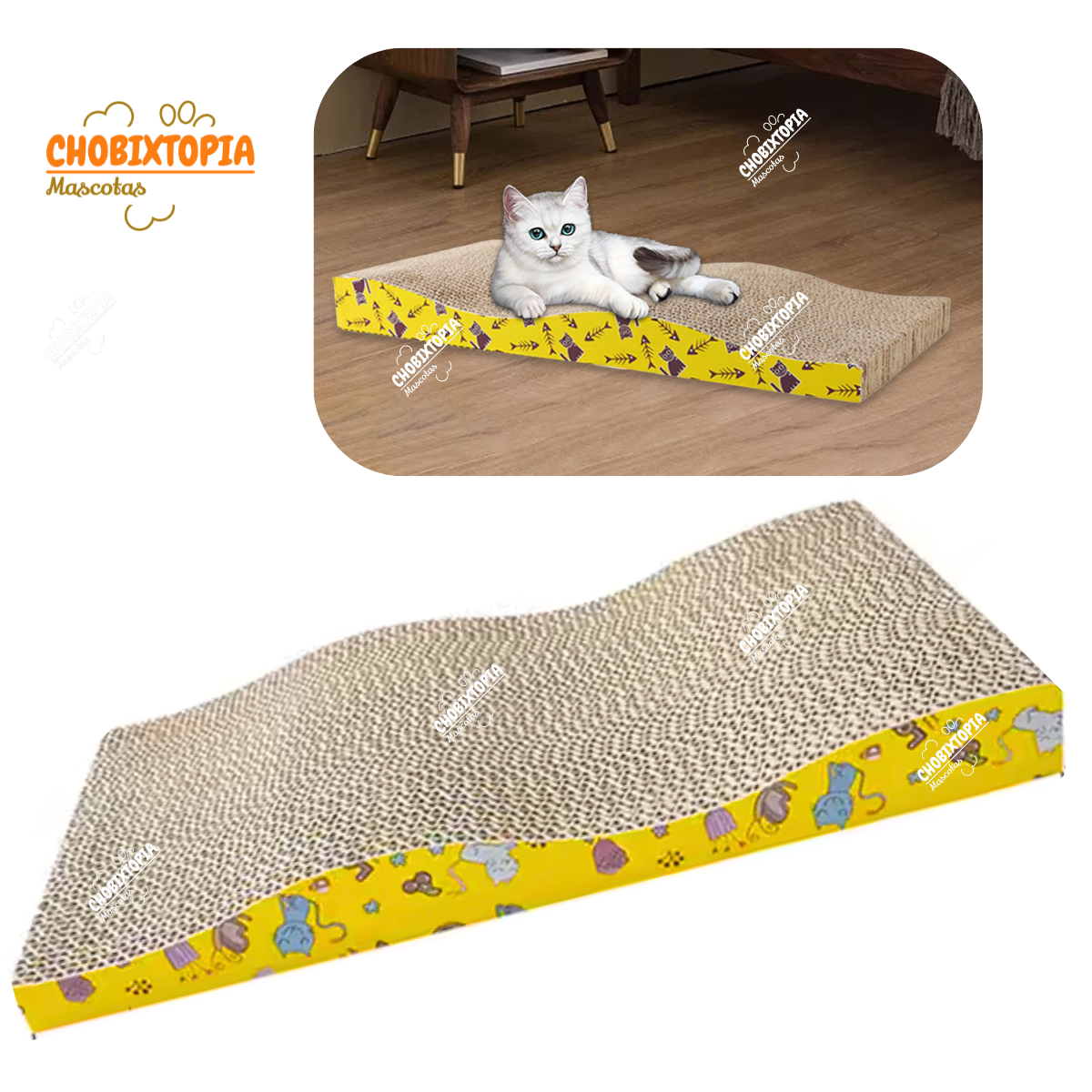 RASCADOR PARA GATOS FORMA ONDEADA DE GATITOS