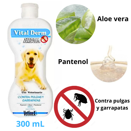 SHAMPOO VETLINEX CONTRA PULGAS Y GARRAPATAS DERM X 300 ML