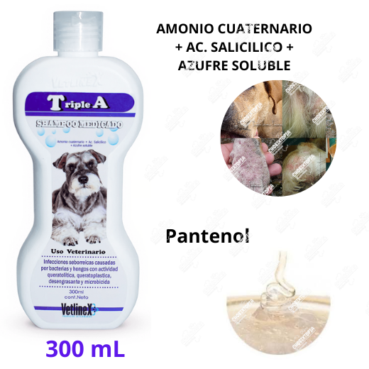 SHAMPOO VETLINEX MEDICADO PARA PERROS TRIPLE A X 300 ML