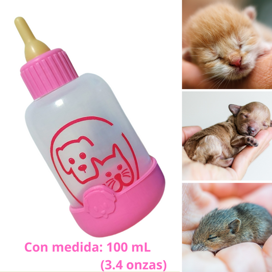 BIBERON PARA MASCOTAS CON BASE x 100 mL - ROSADO (3.4oz)