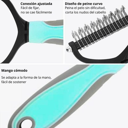 PEINE DESMOTADOR CORTAUÑAS Y LIMA KIT VERDE AGUA GRANDE