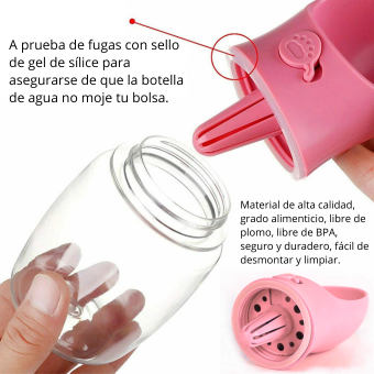 BOTELLA DE AGUA PORTATIL PARA MASCOTAS (ROSADO)