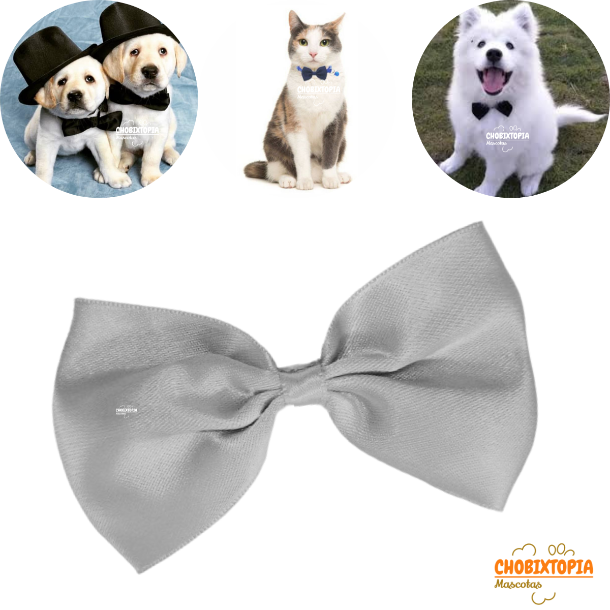 CORBATA MICHI PARA MASCOTA-PERRO GATO PLATA-GRANDE
